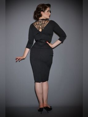 Unique Vintage - Black Midi Dress with Spiderweb Detail